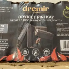 Brykiet do palenia w kominku, 10 kg, 12 sztuk, z trocin bukowych i dębowych. 100% naturalny, wyprodukowano w Polsce.