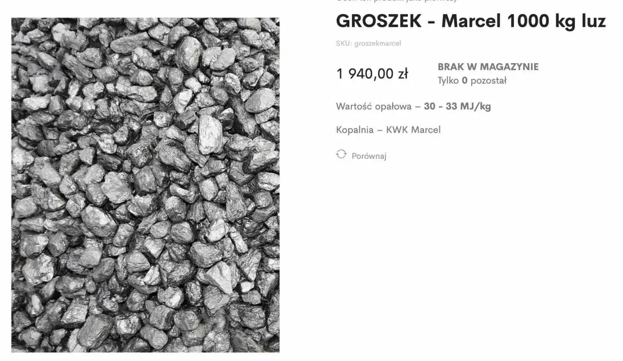 Groszek orzech Marcel, węgiel kamienny z KWK Marcel, idealny do ogrzewania.